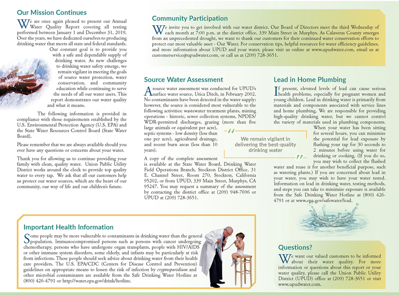 Photo of an example of a Gemini Water Report with text